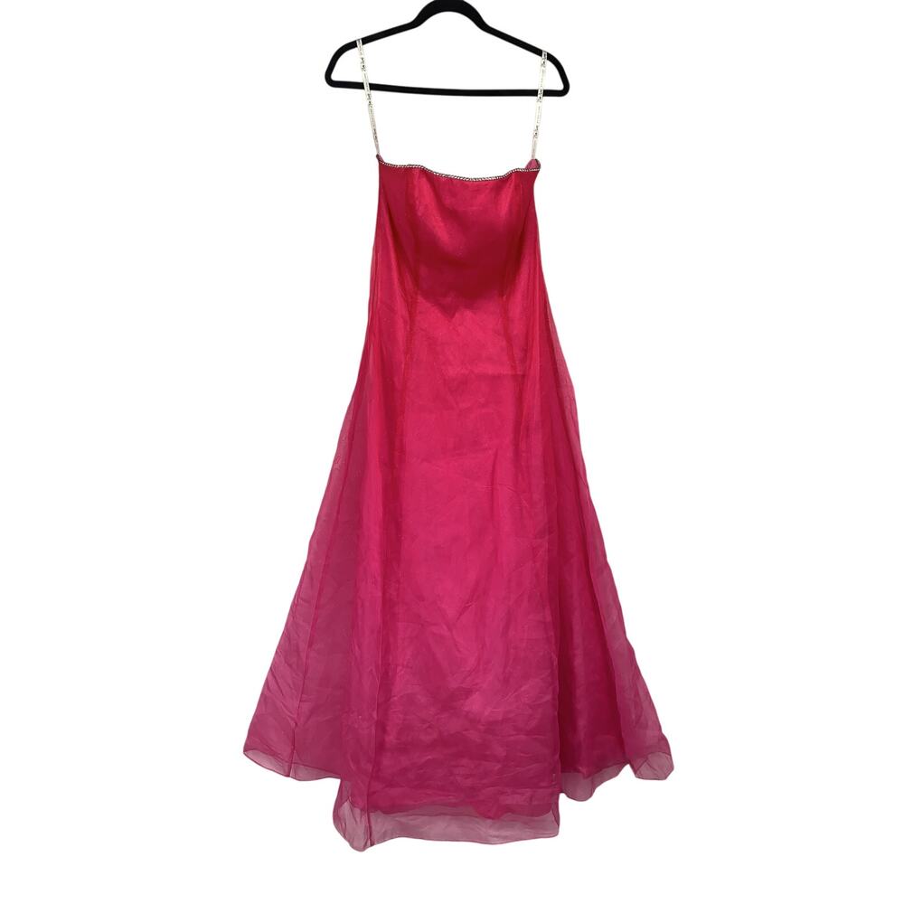 VTG Y2K Zum Zum Maxi Dress Womens S/M Pink Sheer Glitter Overlay Straight Neck